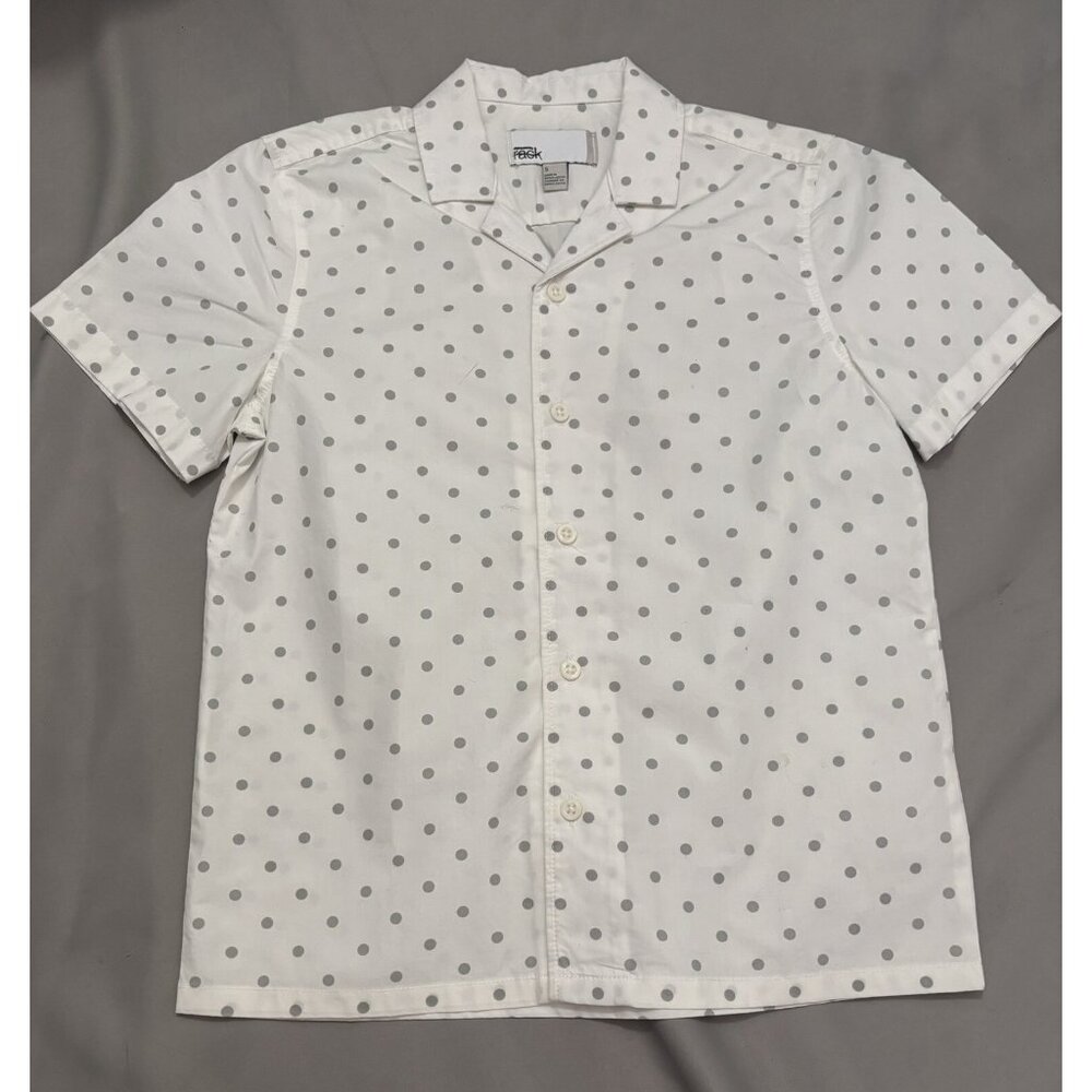 Nordstrom Rack Juniors Small White Button Up Dress Shirt Grey Polka Dots